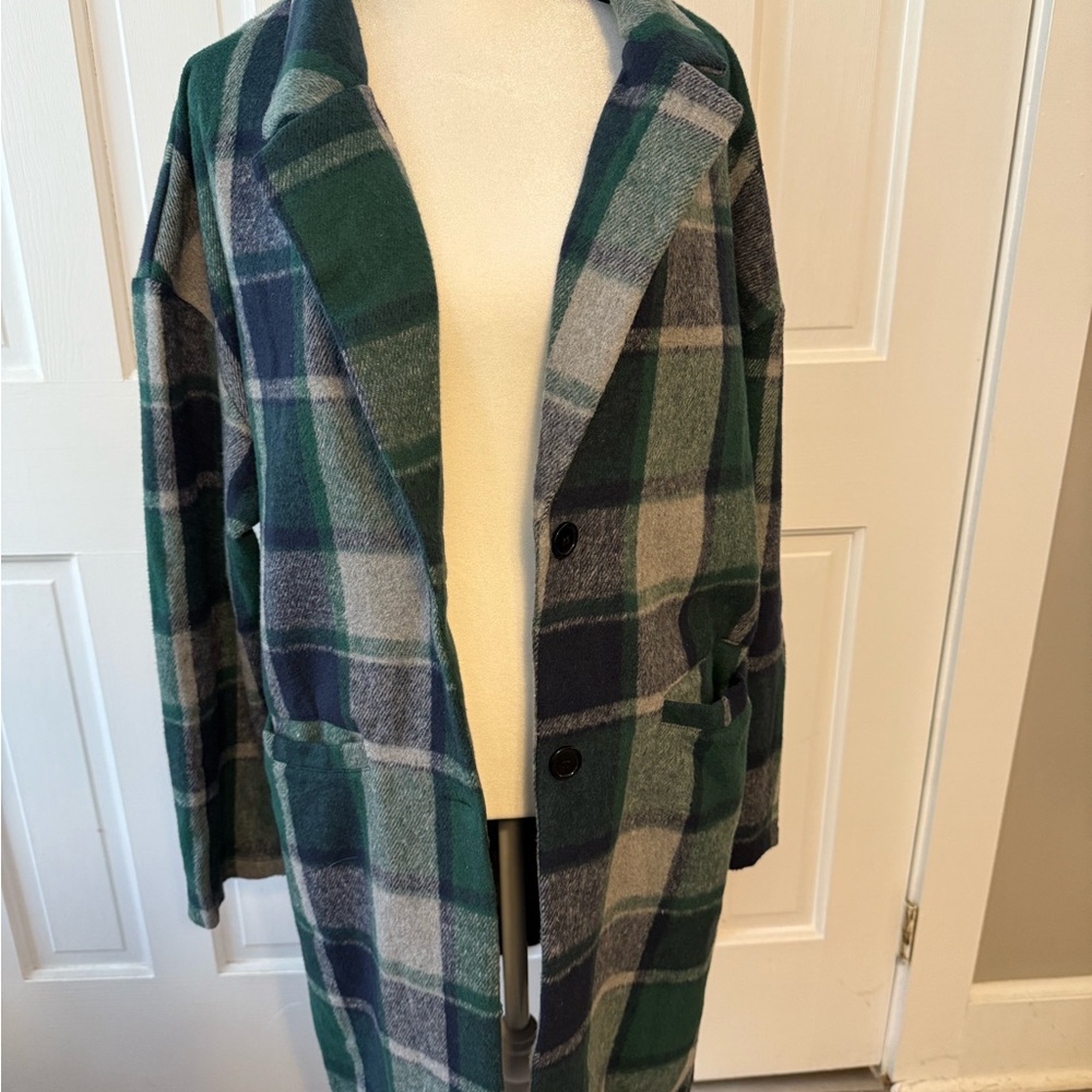 Plaid Women's Coat - Green and Blue